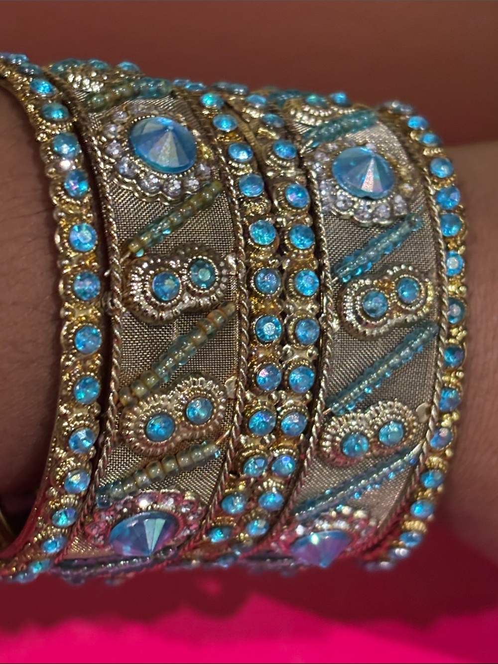 Gold-Tone Turquoise Crystal Cuff Bracelet